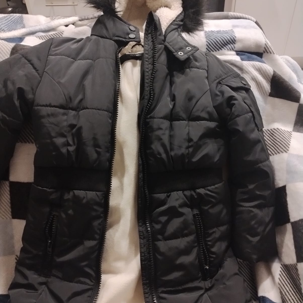 Black Puffer Jacket with Faux Fur Hood